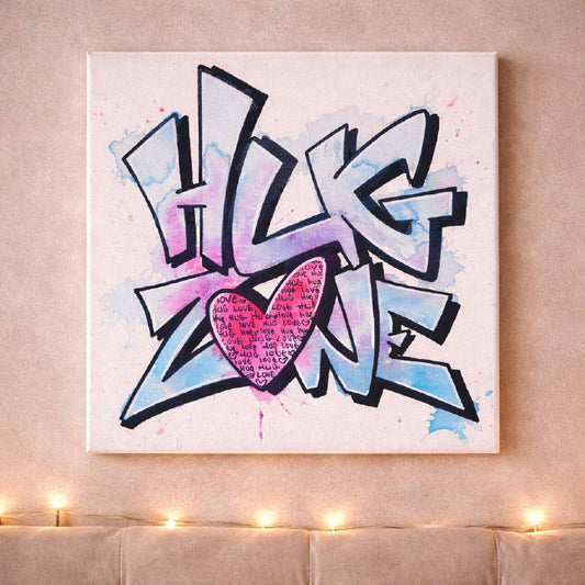 Hug Zone - Tableau original peint à la main par īNGRīD - Art street art contemporain iKUSTOMade